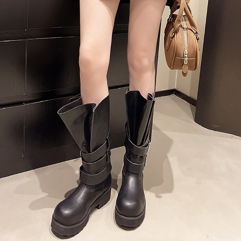 Retro Belt Buckle Square Heels - Pipe Bending Spring ulasan dan harga